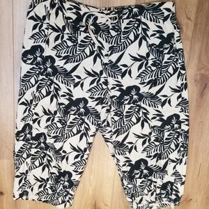 White Stag Black Tan Tropical Palm Leaves Cropped Capri Pants Size XL (16/18)
